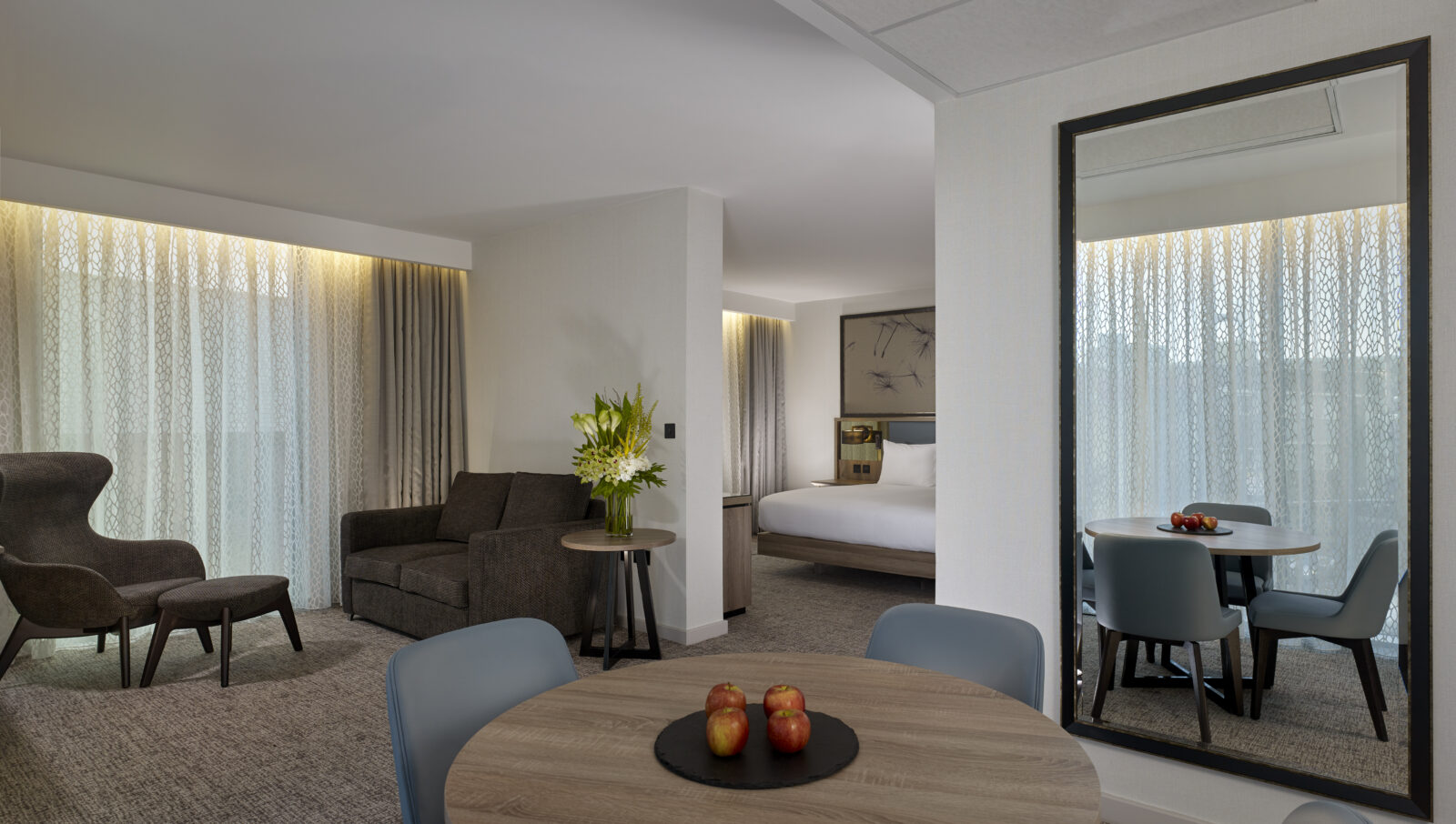 Hotel suite lounge and bedroom