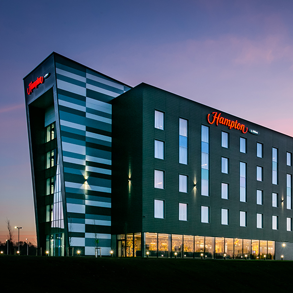 Hotel exterior at night